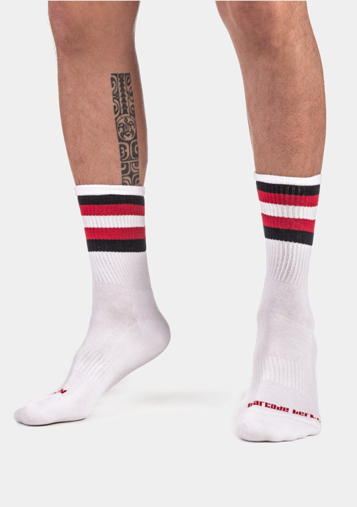 Barcode Berlin Half Fetish Socks Stripes Black - Red