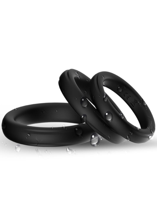 Set of 3 Silicone Cockring Set Black