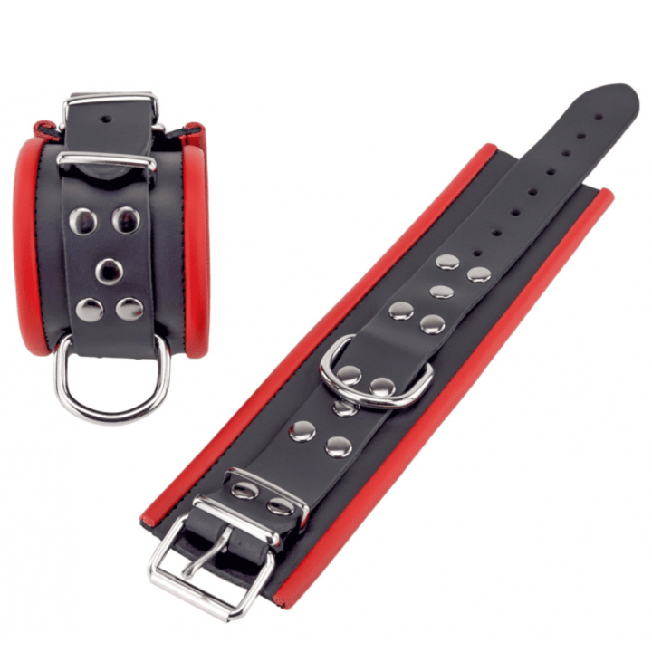 Skórzane kajdanki Leather handcuffs for wrists Black-Red