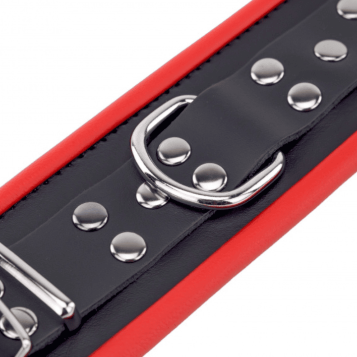 Skórzane kajdanki Leather handcuffs for wrists Black-Red
