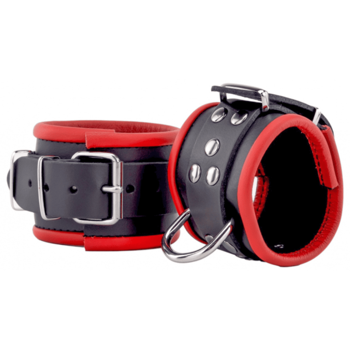 Skórzane kajdanki Leather handcuffs for wrists Black-Red