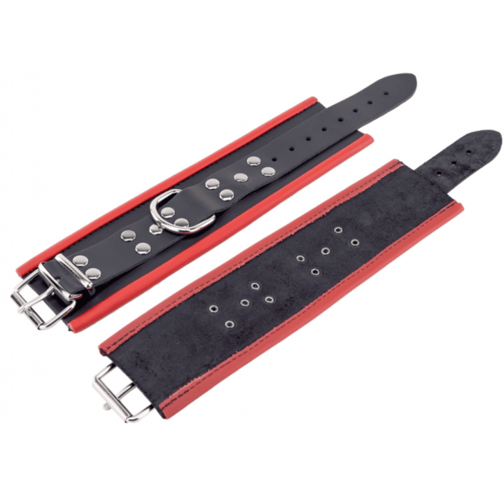 Skórzane kajdanki Leather handcuffs for wrists Black-Red