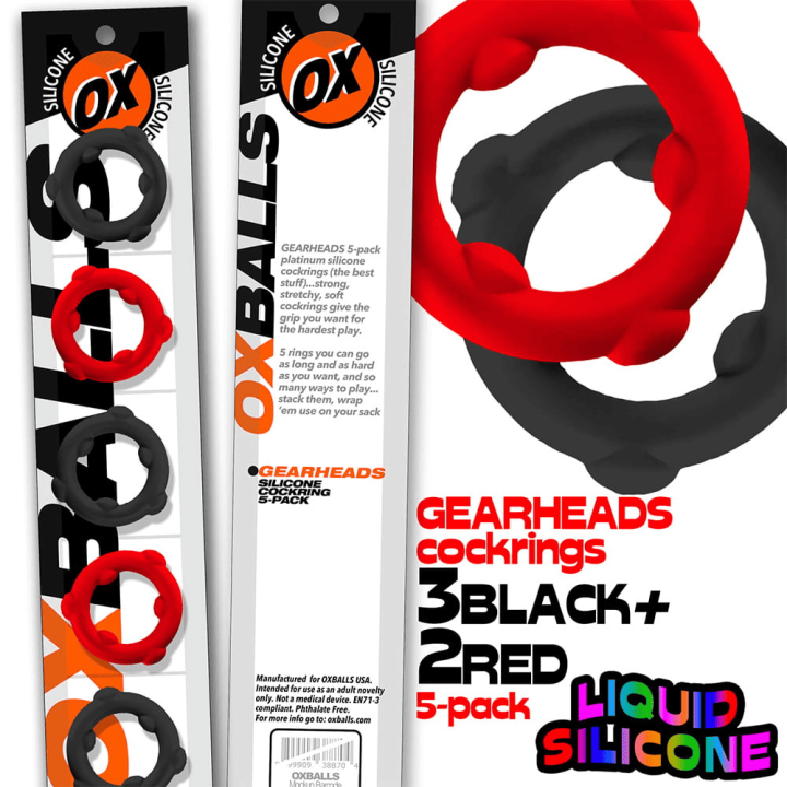 Oxballs [SIL] GEARHEADS 5-Pack SPINNER Rings Red : Black