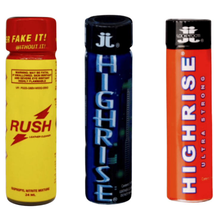 ZESTAW POPPERSÓW  Highrise blue + Highrise Ultra Strong + Rush Original Tall