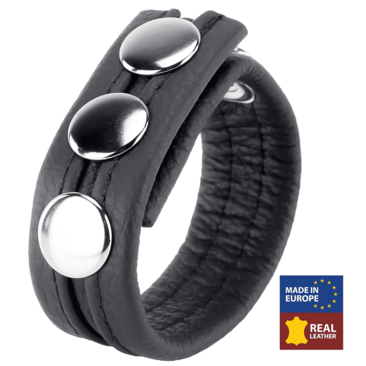Leather Cockring 3 Pressions Black