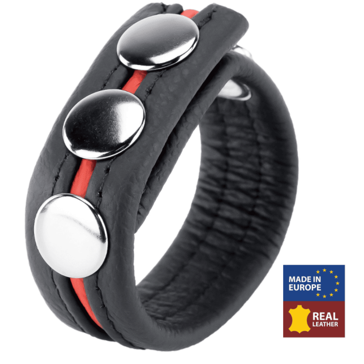 Leather Cockring 3 Pressures Black-Red