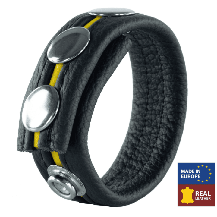Leather Cockring 3 Pressures Black-Yellow