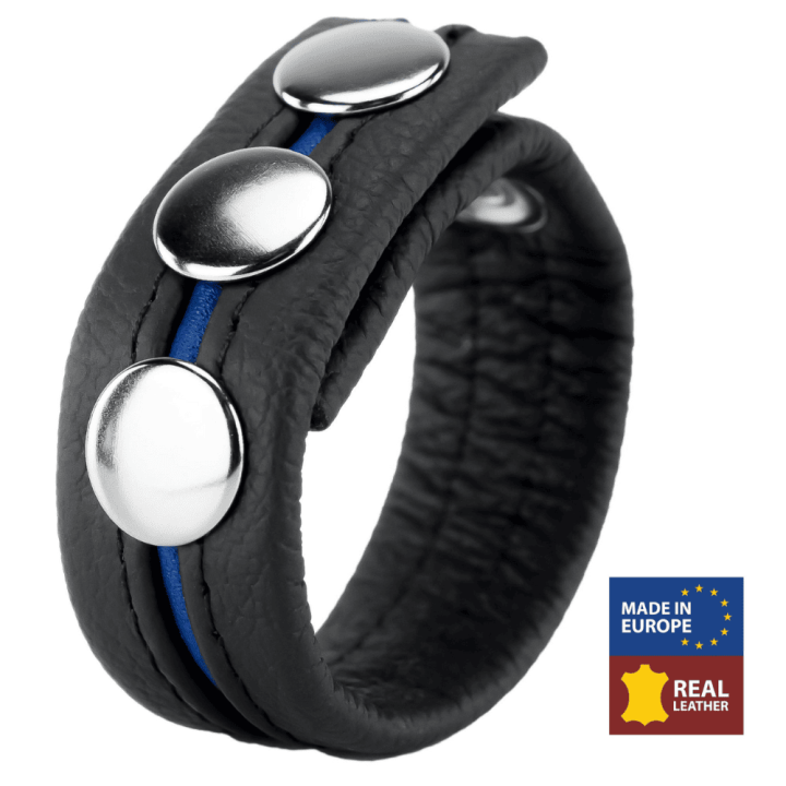 Leather Cockring 3 Pressures Black-Blue