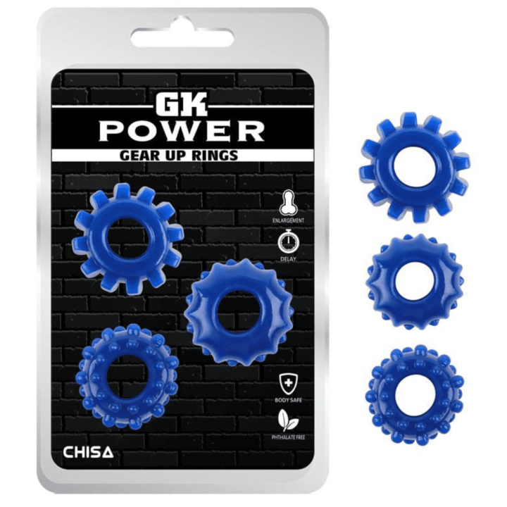 Set of 3 Soft Cockrings Gear Up Blue
