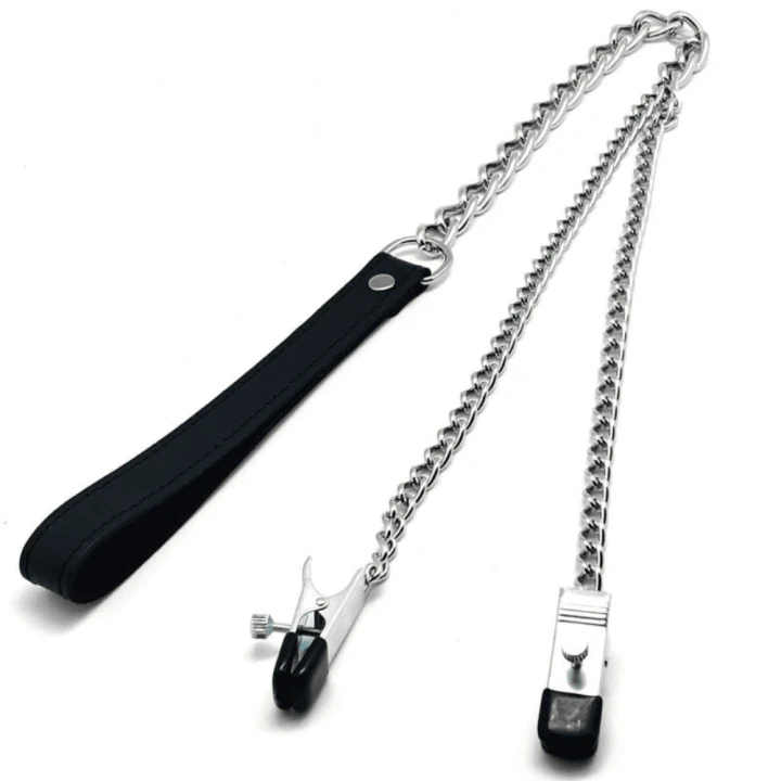 Breast clamps + leash ( metal + leather )
