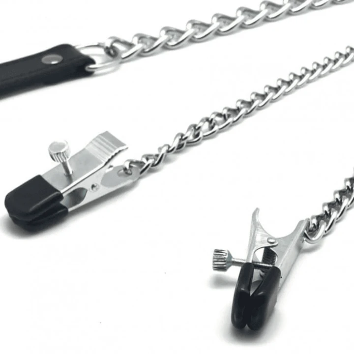 Breast clamps + leash ( metal + leather )