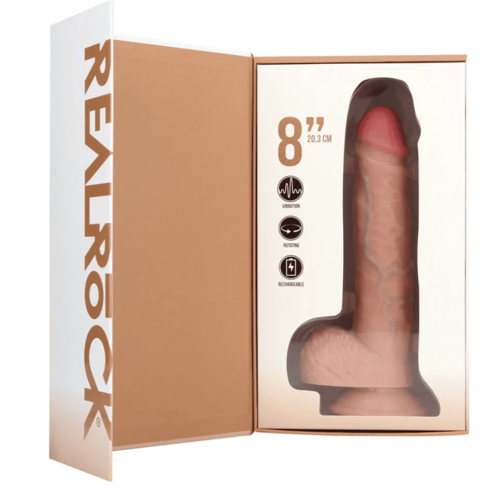Vibrating and Rotating Straight Cock with Balls - 8 / 20,5 cm - Flesh
