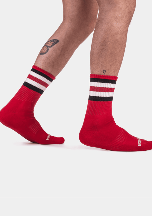 Barcode Berlin Half Fetish Socks Stripes Red-Black-White