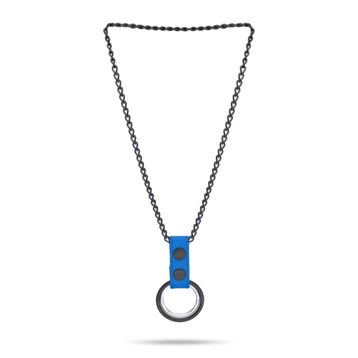 Saxos Naszyjnik z metalowymi C-RINGAMI niebieski Chain Cockring Blue