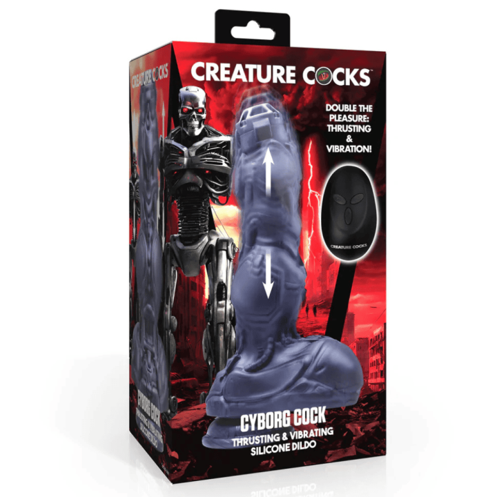 Cyborg Cock - Thrusting and Vibrating Silicone Dildo - Silver