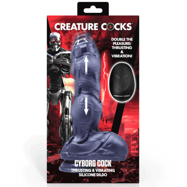 Cyborg Cock - Thrusting and Vibrating Silicone Dildo - Silver