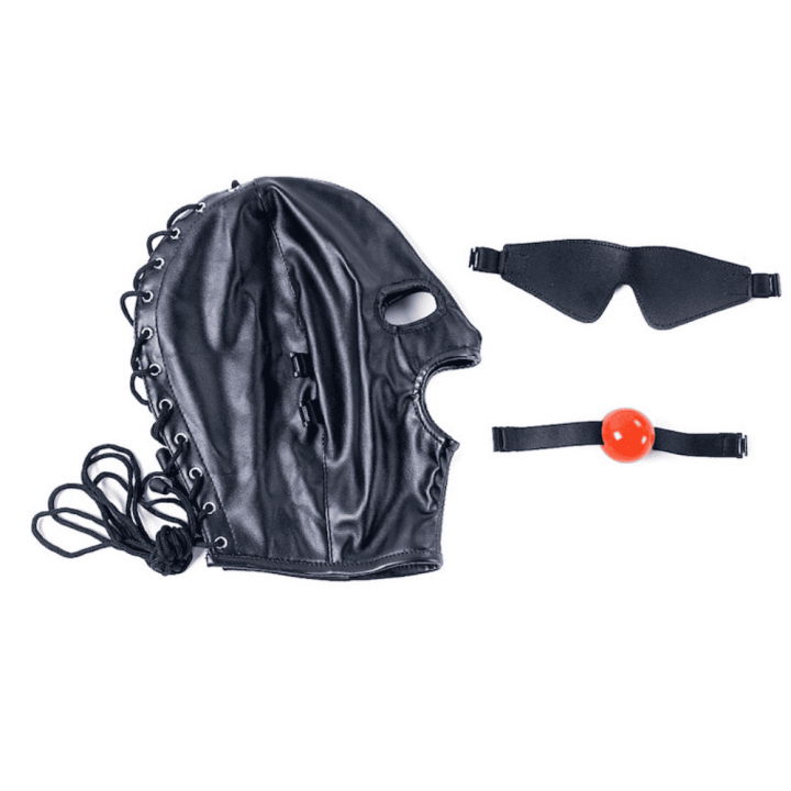 SM hood with gag and Subfull mask Black