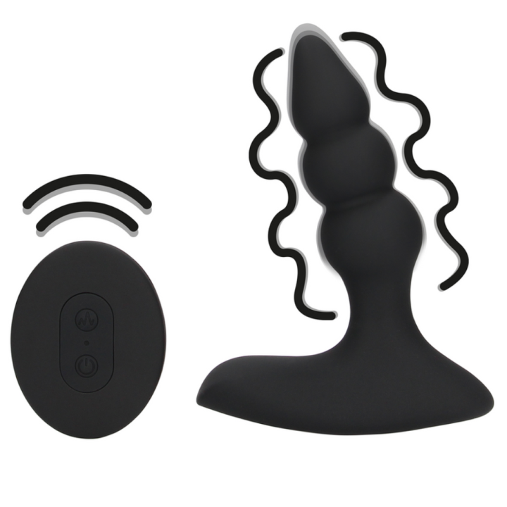 Beaded Vibrating Anal Plug with Remote Control - Licorice Black.png