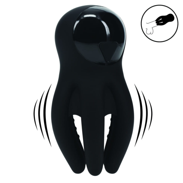 Digital Vibrating Silicone Penis Head Stimulator with Tentacles - Black.png