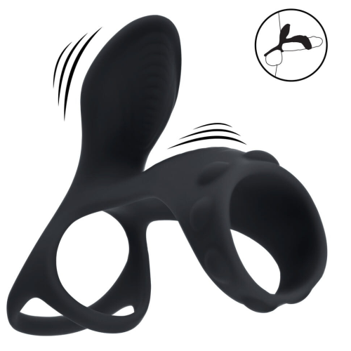 Vibrating Silicone Cock and Ball Ring with Shaft Loop - Black.png
