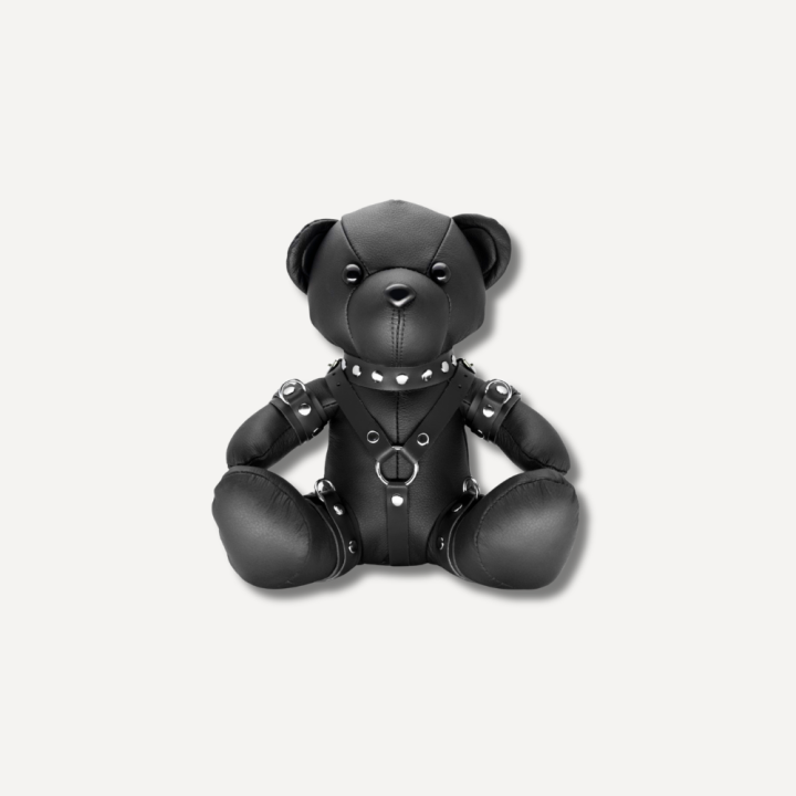 Skórzany Miś z Czarnymi Skórzanymi Akcesoriami Leather BDSM TEDDY Black