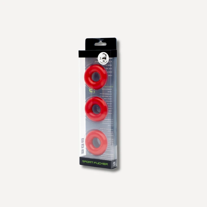 Sport Fucker Chubby Rubber Cockring 3-Pack - Red