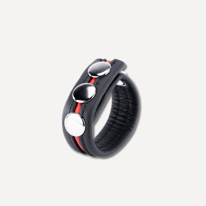 Leather Cockring 3 Pressures Black-Red