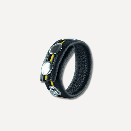 Leather Cockring 3 Pressures Black-Yellow