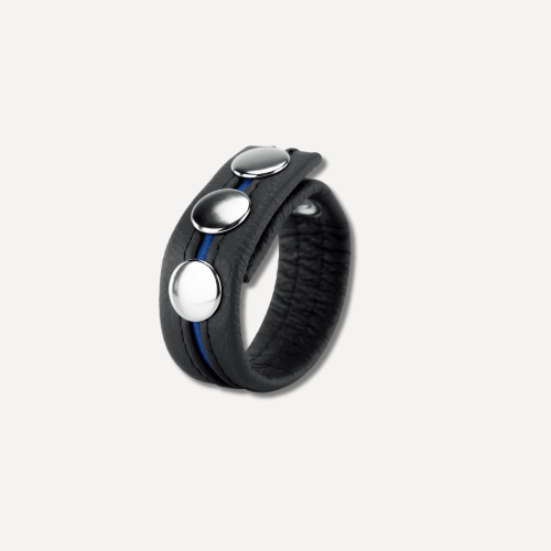 Leather Cockring 3 Pressures Black-Blue