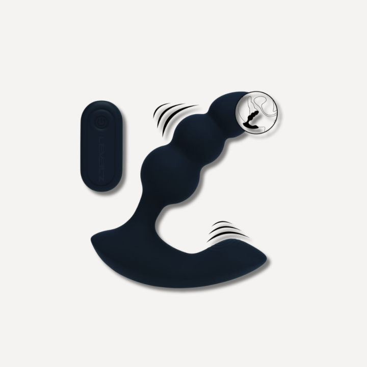 Dual Motor Remote Control Beaded Vibrating Liquid Silicone Prostate Stimulator - Black