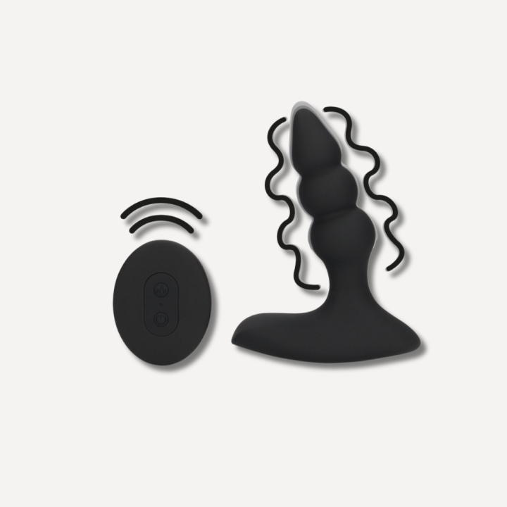 Beaded Vibrating Anal Plug with Remote Control - Licorice Black