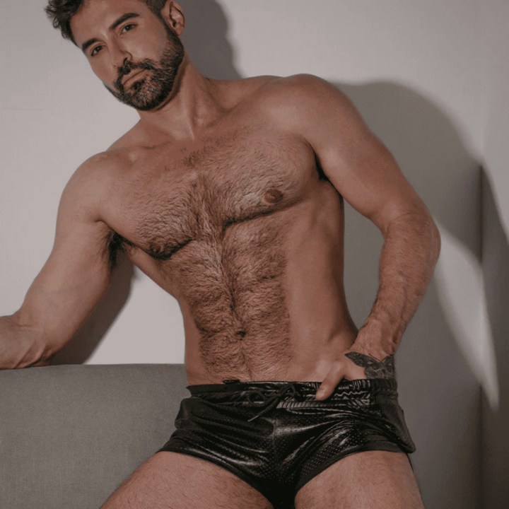 Locker Gear Punch Hole Leatherette Running Short Black