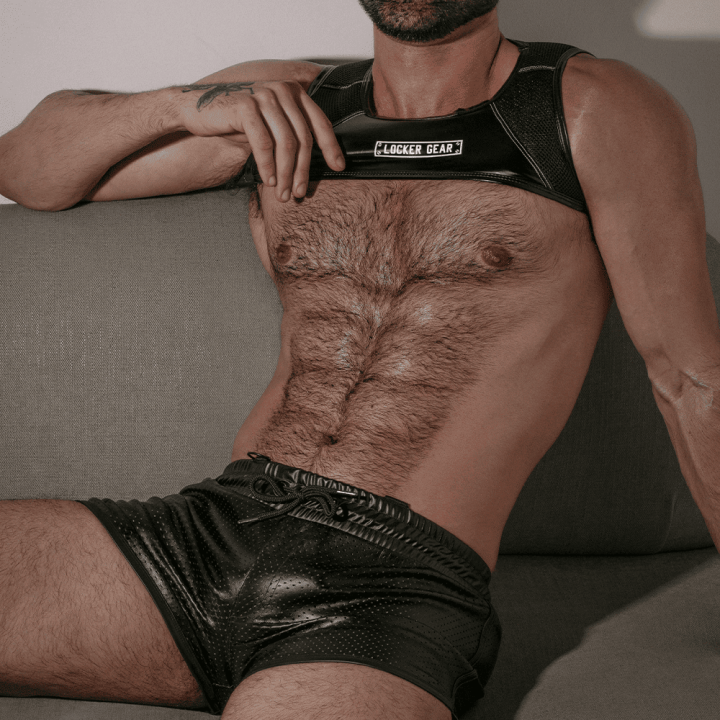 Locker Gear Punch Hole Leatherette Running Short Black