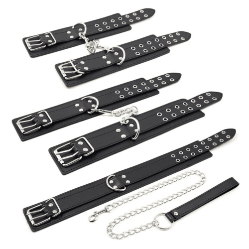 Black Double Pin Handcuffs and Collar Kit