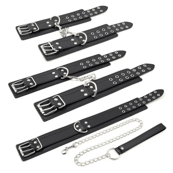 Black Double Pin Handcuffs and Collar Kit