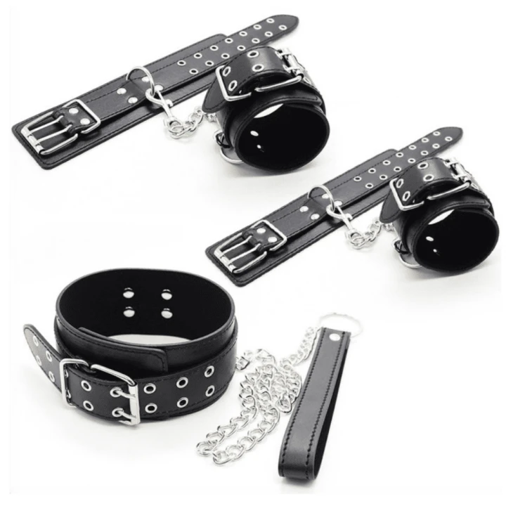 Black Double Pin Handcuffs and Collar Kit