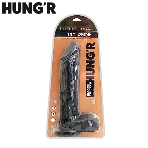 HUNG'R GUSTAV Dildo Black 13 inch / 33 cm /  6.8 cm