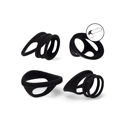 Silicone Cock and Ball Ring Set of 4 - Black