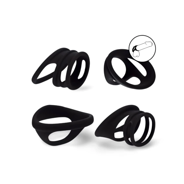 Silicone Cock and Ball Ring Set of 4 - Black