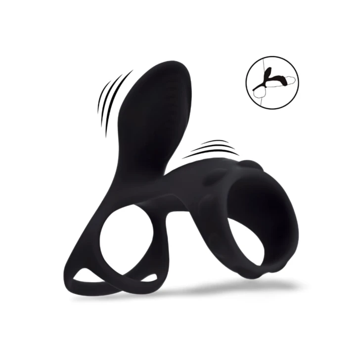Vibrating Silicone Cock and Ball Ring with Shaft Loop - Black.png