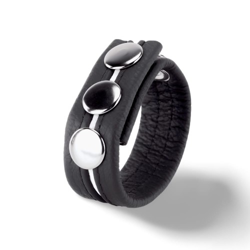 Leather Cockring 3 Pressures Black-White