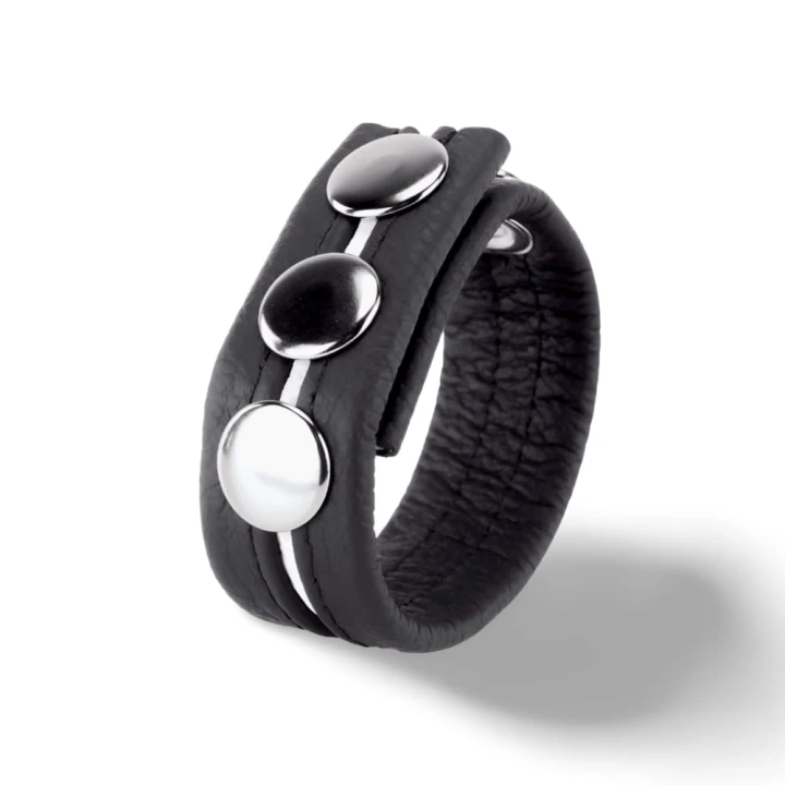 Leather Cockring 3 Pressures Black-White