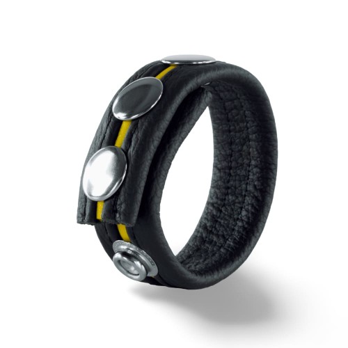 Leather Cockring 3 Pressures Black-Yellow