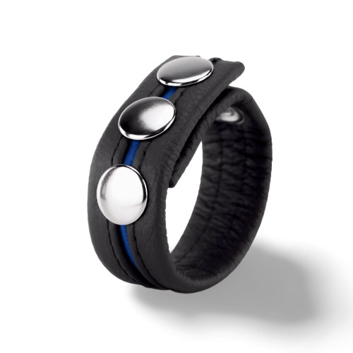 Leather Cockring 3 Pressures Black-Blue