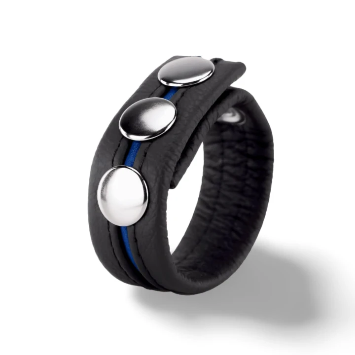Leather Cockring 3 Pressures Black-Blue