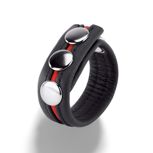 Leather Cockring 3 Pressures Black-Red