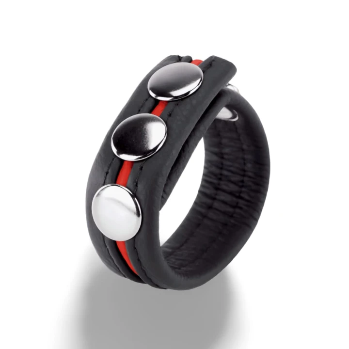 Leather Cockring 3 Pressures Black-Red