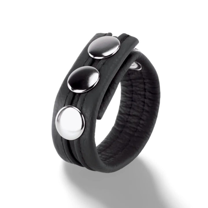 Leather Cockring 3 Pressions Black