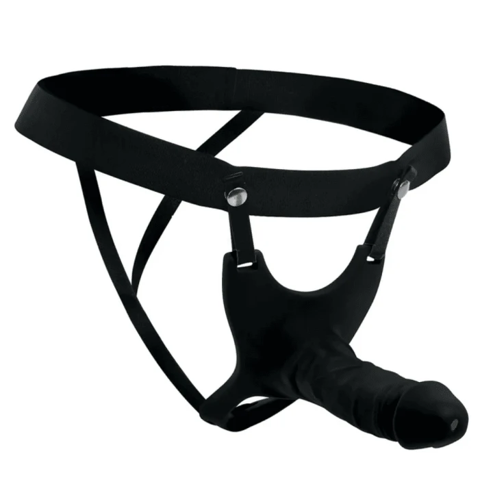 Strap-on z pustym dildo SM Hollow Silicone Dildo czarny silikon