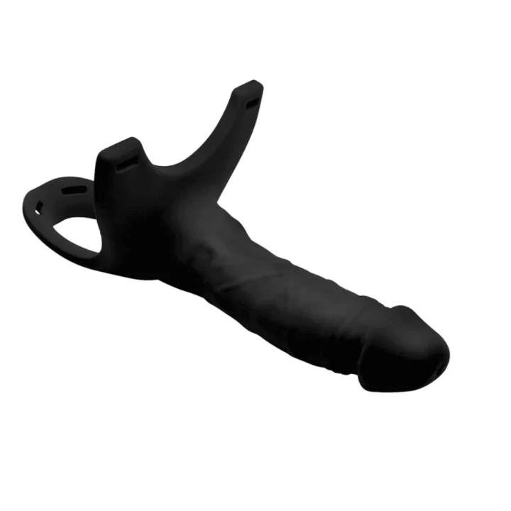 Strap-on z pustym dildo SM Hollow Silicone Dildo czarny silikon